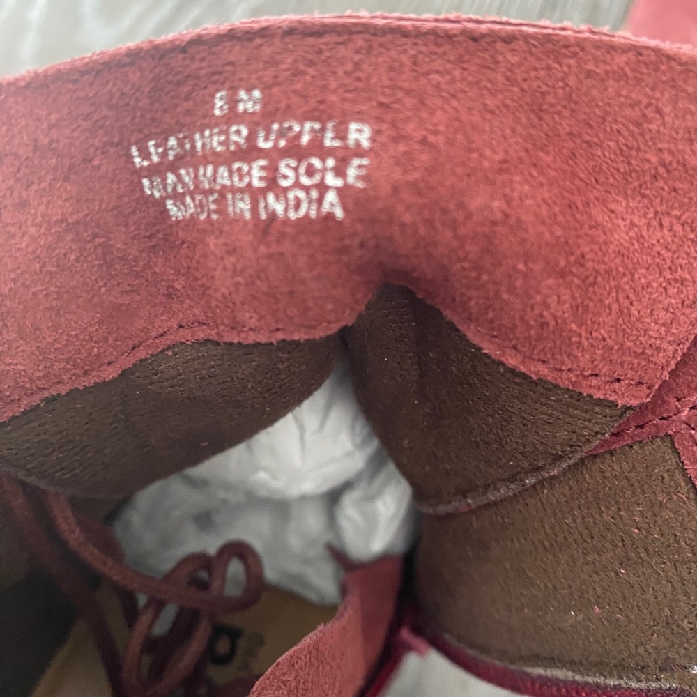 NWOB Diba Wedge Booties Size 8M Lace Up Suede Leather Ankle Boots Maroon Red - Picture 5 of 6